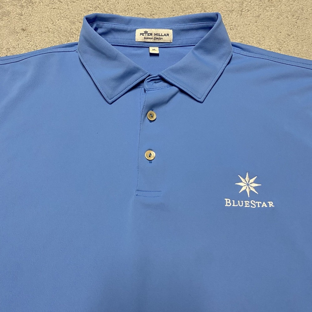 Peter Millar Summer Comfort Polo Mens XL Blue Performance Stretch Blue Star Logo